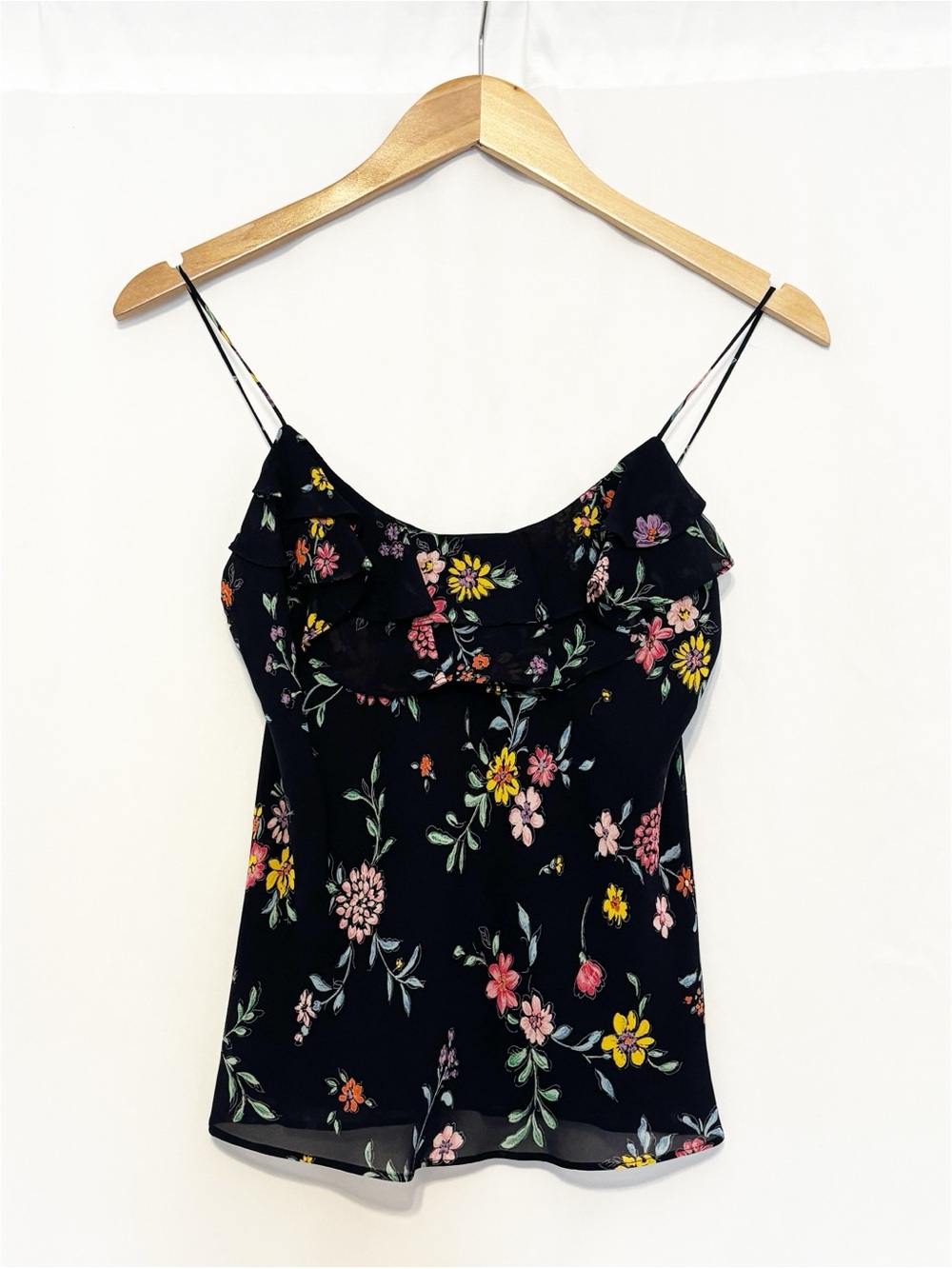 Vintage Y2K RALPH Ralph Lauren Navy Floral Ruffle Spaghetti Strap Tank Cami